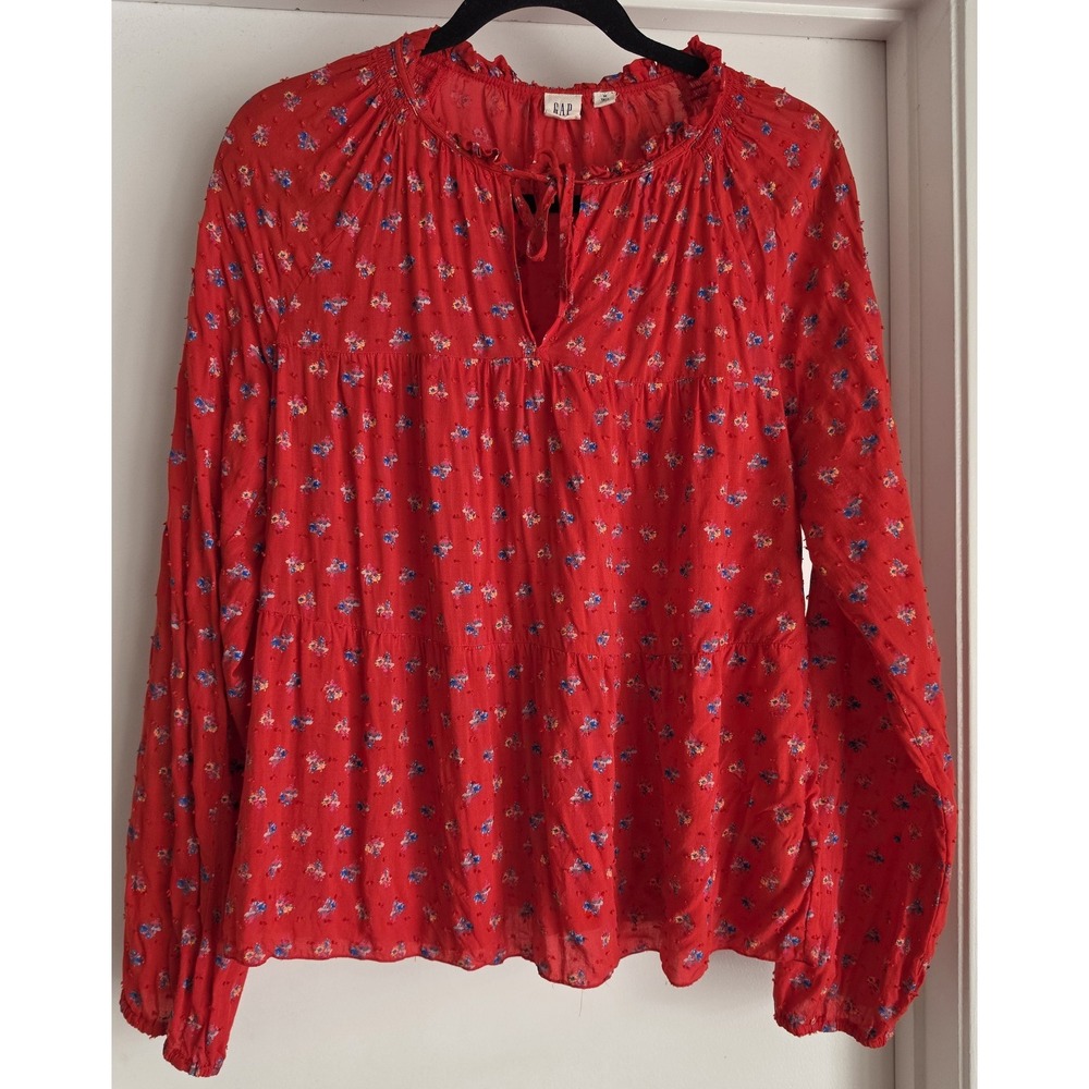 Gap Women's Blouse M Floral Red Rayon Sleeveless Flowy‎ Top